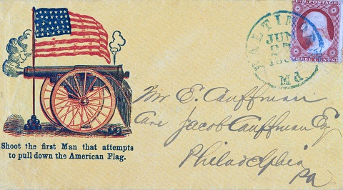 1861-1865 american civil war envelope with postmark and postage stamp